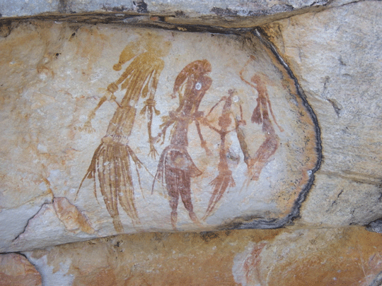The rivers cliff faces contain  Indigenous Australian art known as Bradshaw paintings 