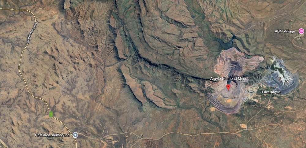 Earth Google argyle diamond mine